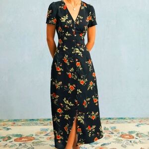 NEVER WORN RIHOAS black V neck floral maxi dress (Size L) NEW WITH TAGS